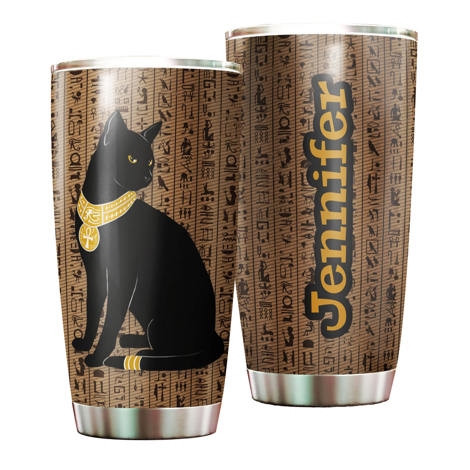 Camellia Personalized Black Cat Egypt Stainless Steel Tumbler-Therma Flask Gift For Cat Lover Mom Cat