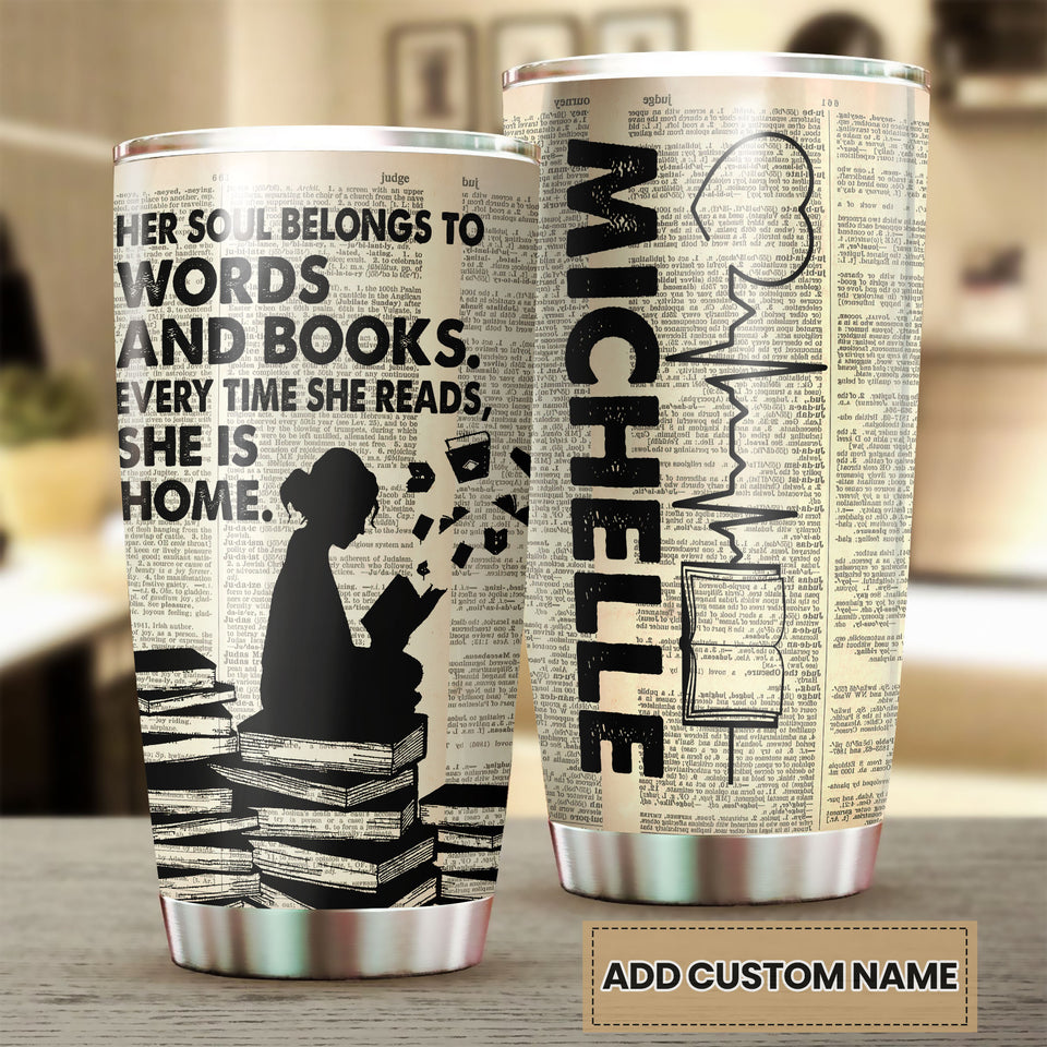 Camellia Personalized Her Soul Belongs To Words Stainless Steel Tumbler - Double-Walled Insulation Vacumm Flask - Gift For Book Lovers, Nerd, International Book Day