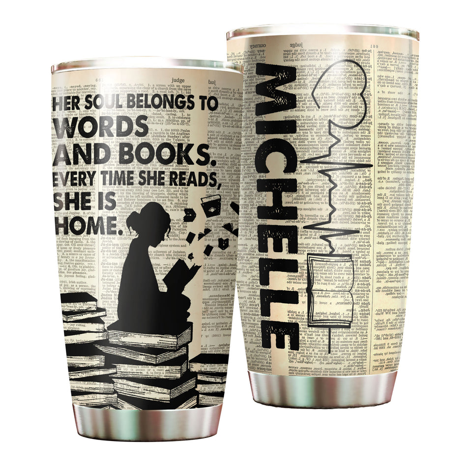 Camellia Personalized Her Soul Belongs To Words Stainless Steel Tumbler - Double-Walled Insulation Vacumm Flask - Gift For Book Lovers, Nerd, International Book Day