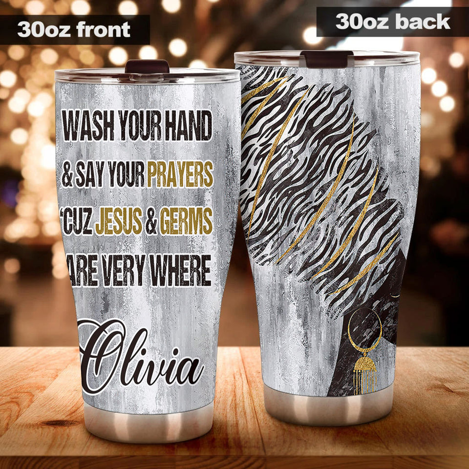 Camellia Personalized Black Women Prayers Stainless Steel Tumbler - Double-Walled Insulation Vacumm Flask - Gift For Black Queen, International Women's Day, Hippie Girls