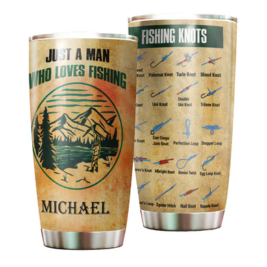 Camellia Personalized Just A Man Who Loves Fishing Stainless Steel Tumbler - Customized Double-Walled Insulation Travel Thermal Cup With Lid Gift For Fisherman