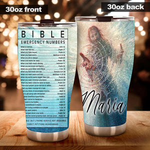 Camellia Persionalized 3D Emergency Bible Numbers Stainless Steel Tumbler - Customized Double - Walled Insulation Travel Thermal Cup With Lid Gift For Christian