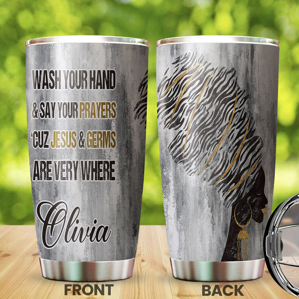 Camellia Personalized Black Women Prayers Stainless Steel Tumbler - Double-Walled Insulation Vacumm Flask - Gift For Black Queen, International Women's Day, Hippie Girls