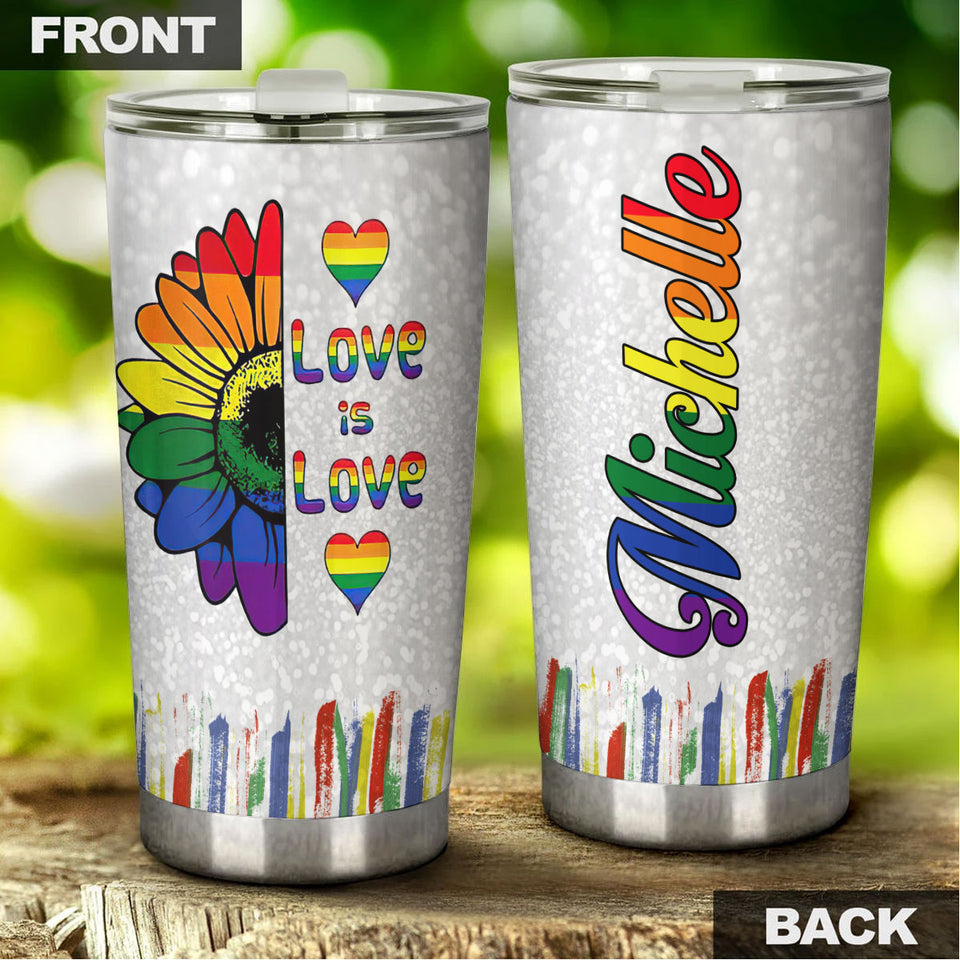 Camellia Persionalized LGBT Sunflower Love Is Love Stainless Steel Tumbler - Customized Double - Walled Insulation Travel Thermal Cup With Lid