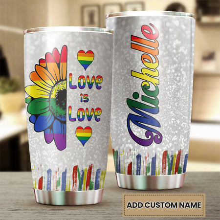 Camellia Persionalized LGBT Sunflower Love Is Love Stainless Steel Tumbler - Customized Double - Walled Insulation Travel Thermal Cup With Lid