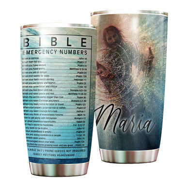 Camellia Persionalized 3D Emergency Bible Numbers Stainless Steel Tumbler - Customized Double - Walled Insulation Travel Thermal Cup With Lid Gift For Christian