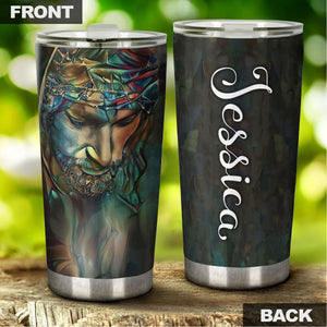 Camellia Personalized Faith Jesus Black Tumbler- Wall Insulated Cup With Lid Travel Mug