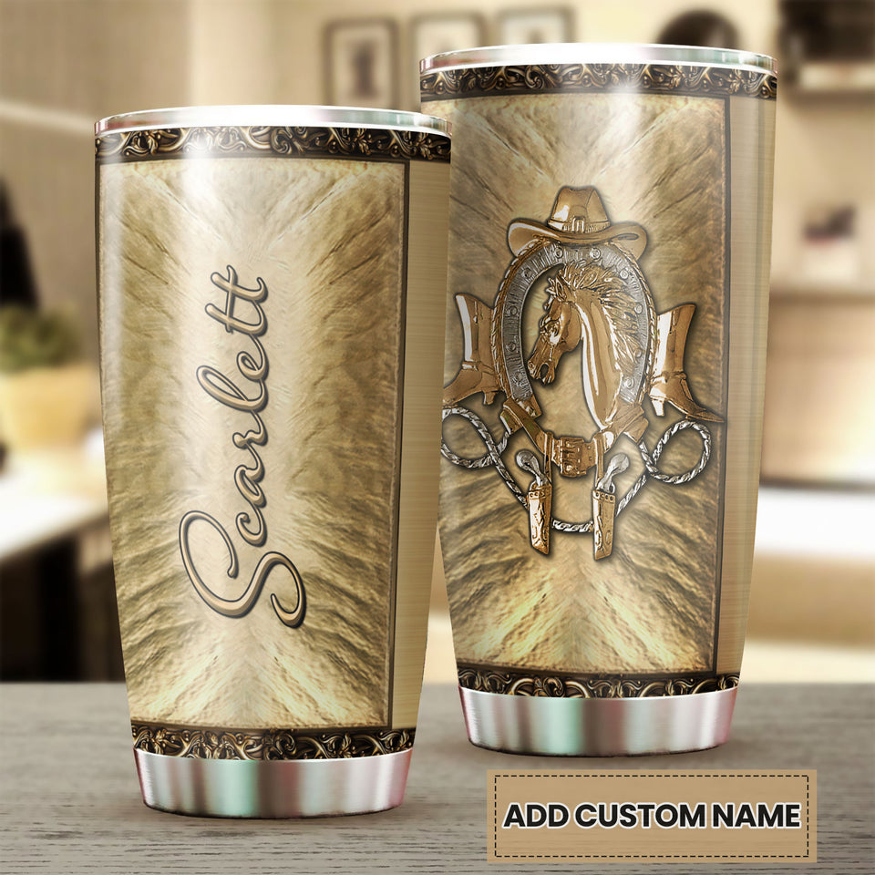 Camellia Personalized Horse Bronze Stainless Steel Tumbler - Double-Walled Insulation Vacumm Flask - Gift For Horse Lovers, Cowgirls, Cowboys, Perfect Christmas, Thanksgiving Gift