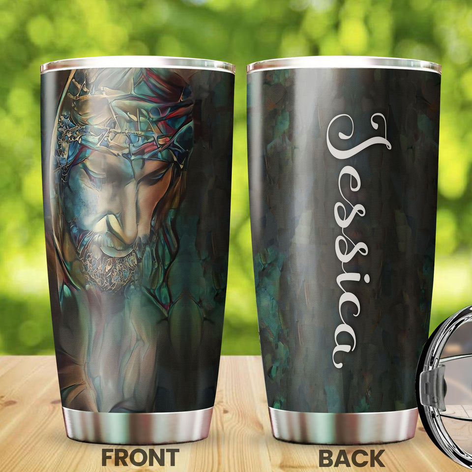 Camellia Personalized Faith Jesus Black Tumbler- Wall Insulated Cup With Lid Travel Mug