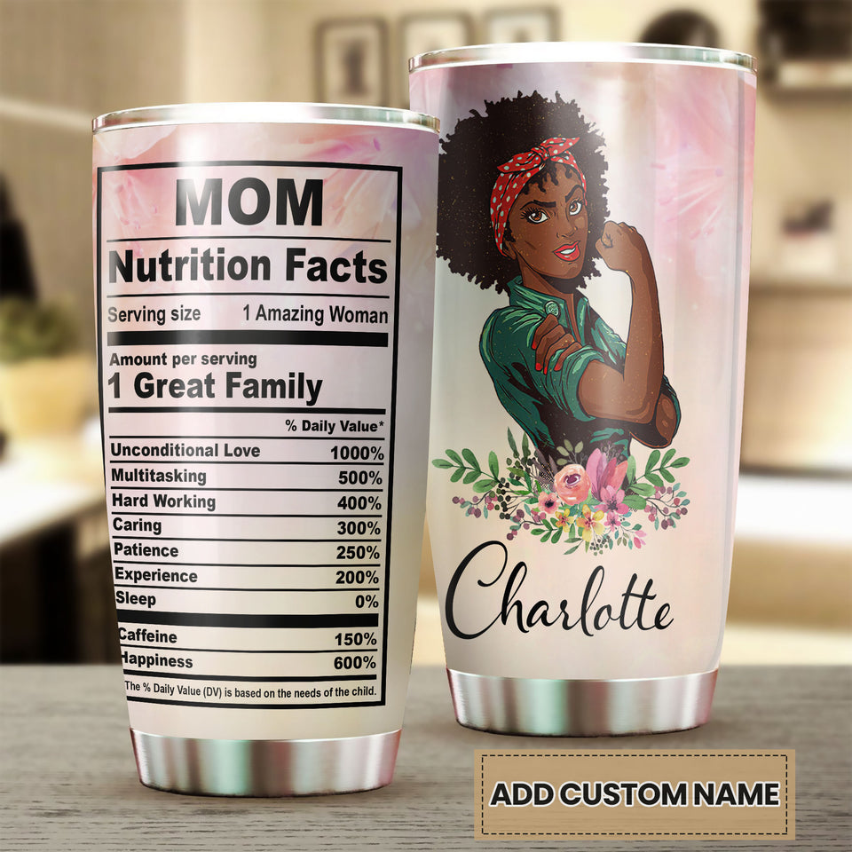 Camellia Personalized Black Mom Fact Stainless Steel Tumbler - Double-Walled Insulation Vacumm Flask - Gift For Black Queen, International Women's Day, Hippie Girls