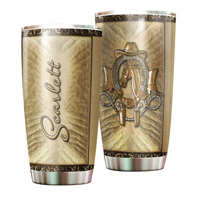 Camellia Personalized Horse Bronze Stainless Steel Tumbler - Double-Walled Insulation Vacumm Flask - Gift For Horse Lovers, Cowgirls, Cowboys, Perfect Christmas, Thanksgiving Gift
