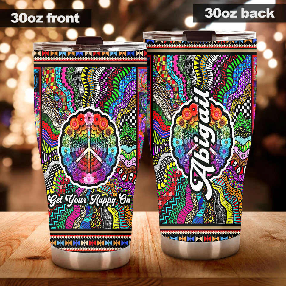 Camellia Personalized Get Your Happy On Pattern Style Stainless Steel Tumbler-Sweat-Proof Double Wall Travel Cup With Lid