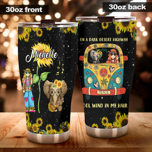 Camellia Personalized Elephant Hippie On A Dark Desert Highway Cool Wind In My Hair Stainless Steel Tumbler-Double-Walled Insulation Travel Cup With Lid