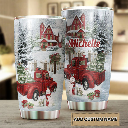 Camellia Personalized Christmas Scene Stainless Steel Tumbler - Customized Double-Walled Insulation Travel Thermal Cup With Lid