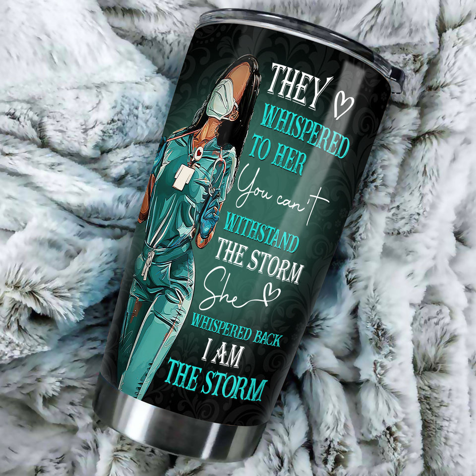 Camellia Personalized Black Nurse I Am The Storm Stainless Steel Tumbler - Double-Walled Insulation Vacumm Flask - Gift For Black Queen, International Women's Day, Nurse's Day