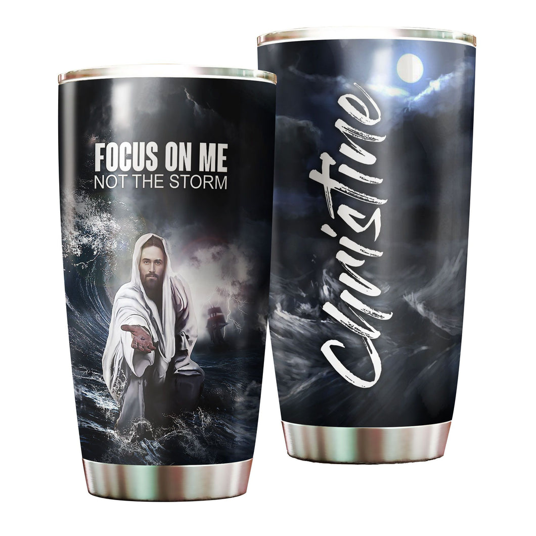 Camellia Jesus Focus On Me Not The Storm Stainless Steel Tumbler- Sweat-Prood Travel Cup With Lid