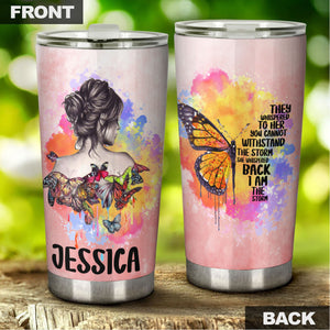 Camellia Personalized Butterfly Hippie Girl Stainless Steel Tumbler - Double-Walled Insulation Vacumm Flask - For Thanksgiving, Memorial Day, Christmas Gift