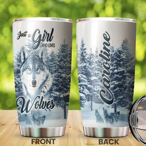 Camellia Persionalized 3D Wolf Just A Girl Who Loves Wolves Stainless Steel Tumbler - Customized Double - Walled Insulation Travel Thermal Cup With Lid Gift For Wolf Lover