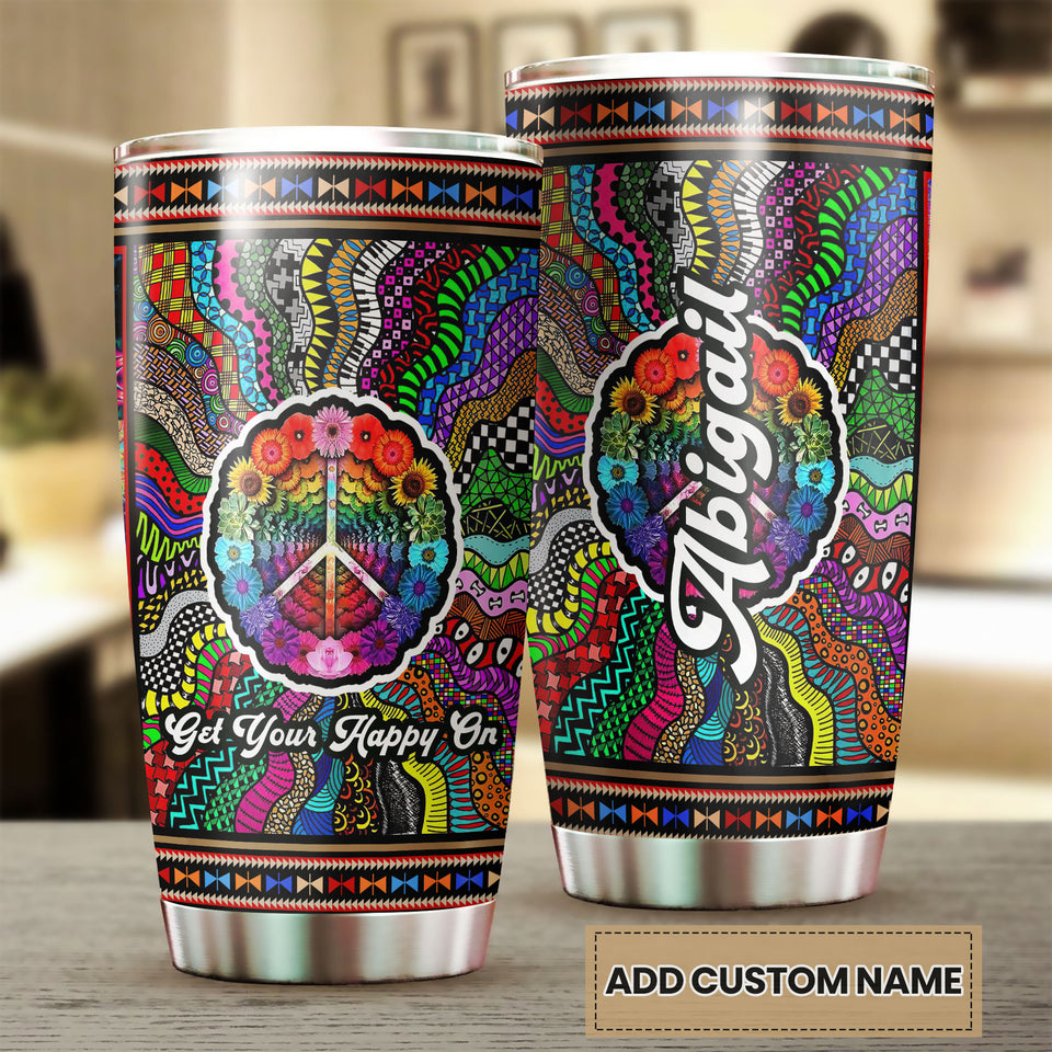 Camellia Personalized Get Your Happy On Pattern Style Stainless Steel Tumbler-Sweat-Proof Double Wall Travel Cup With Lid