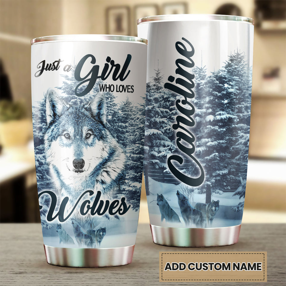 Camellia Persionalized 3D Wolf Just A Girl Who Loves Wolves Stainless Steel Tumbler - Customized Double - Walled Insulation Travel Thermal Cup With Lid Gift For Wolf Lover