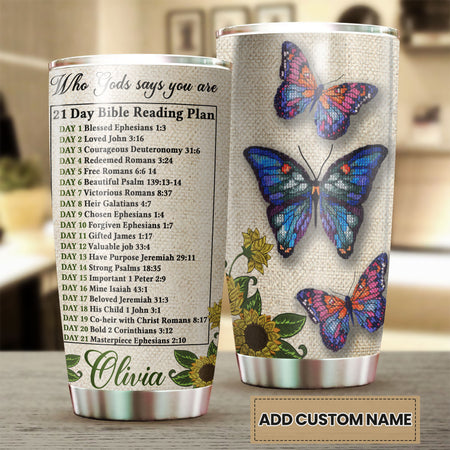 Camellia Personalized Sunflowers 21 Days Bible Reading Plan Stainless Steel Tumbler - Customized Double-Walled Insulation Travel Thermal Cup With Lid Gift For Christian