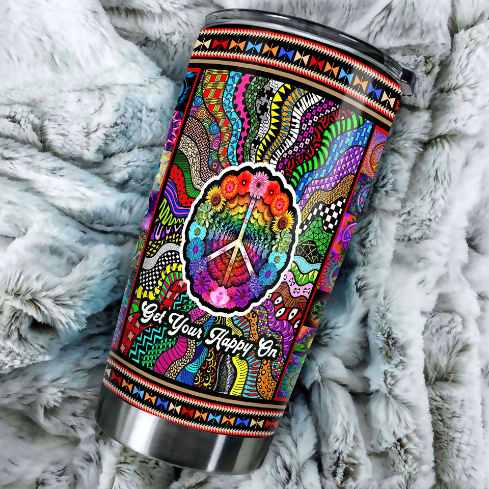 Camellia Personalized Get Your Happy On Pattern Style Stainless Steel Tumbler-Sweat-Proof Double Wall Travel Cup With Lid