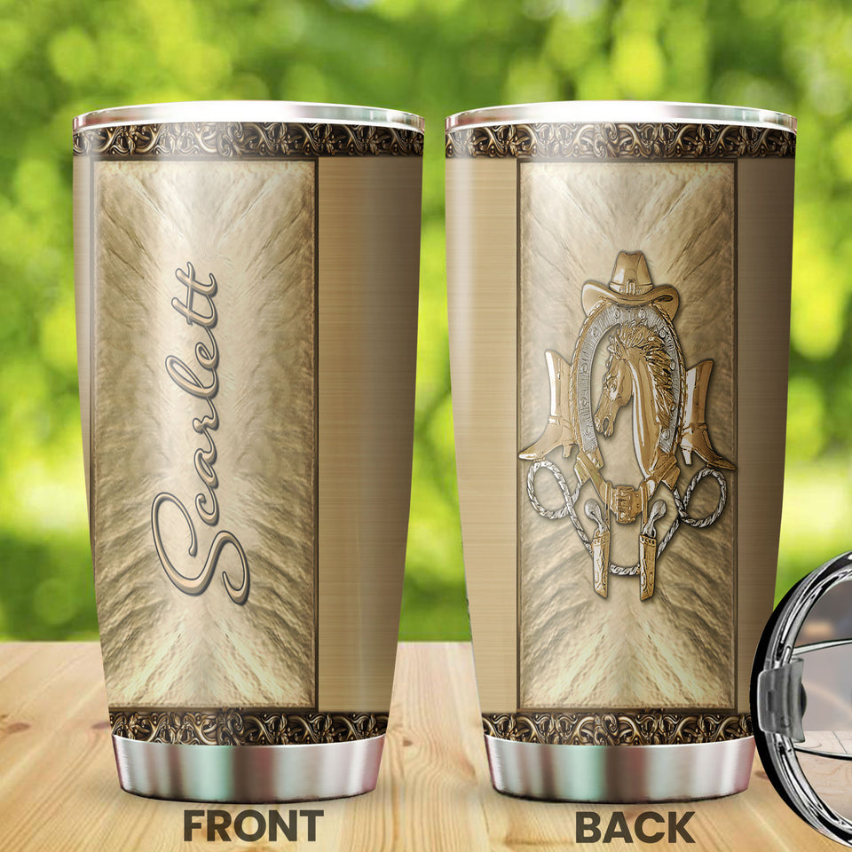 Camellia Personalized Horse Bronze Stainless Steel Tumbler - Double-Walled Insulation Vacumm Flask - Gift For Horse Lovers, Cowgirls, Cowboys, Perfect Christmas, Thanksgiving Gift