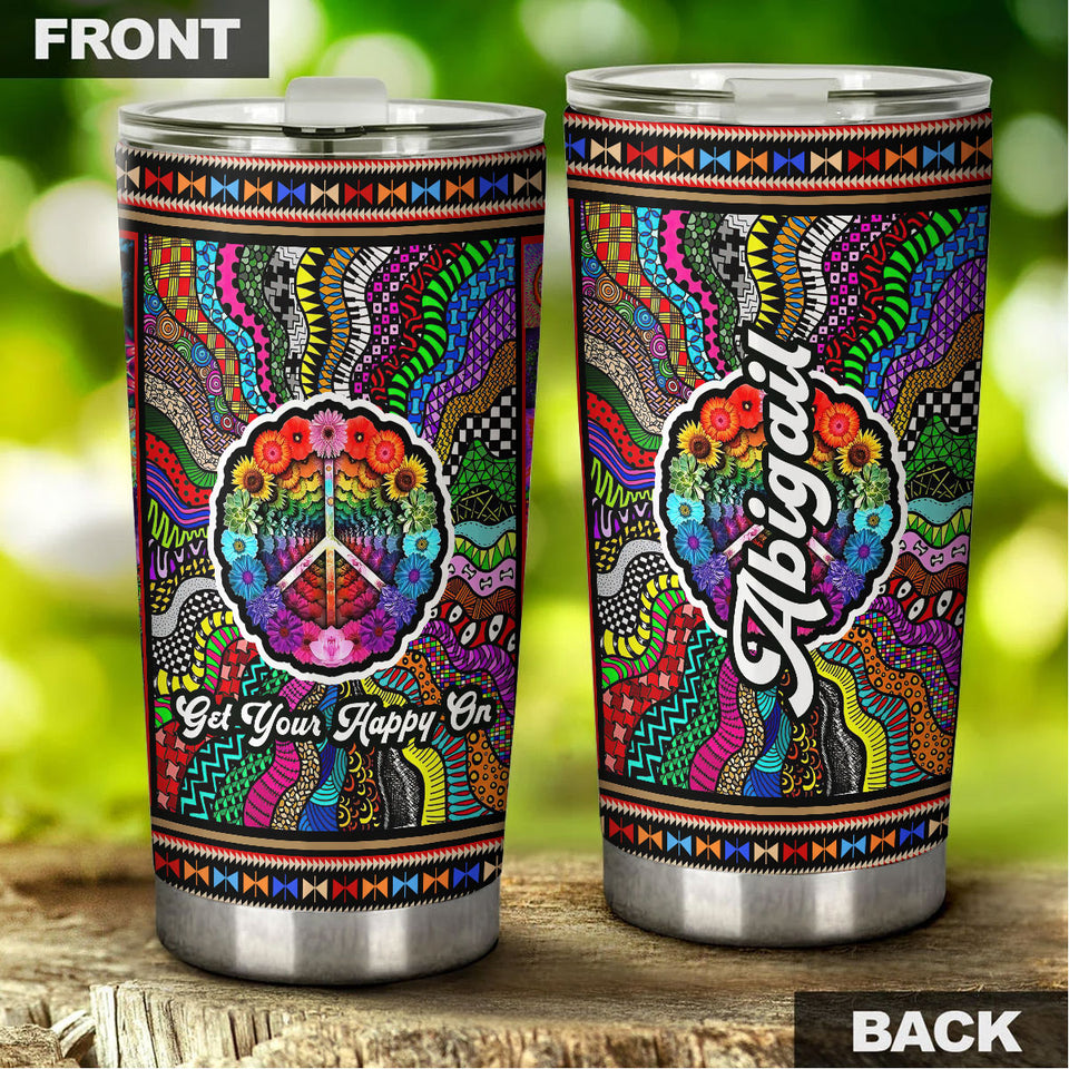 Camellia Personalized Get Your Happy On Pattern Style Stainless Steel Tumbler-Sweat-Proof Double Wall Travel Cup With Lid