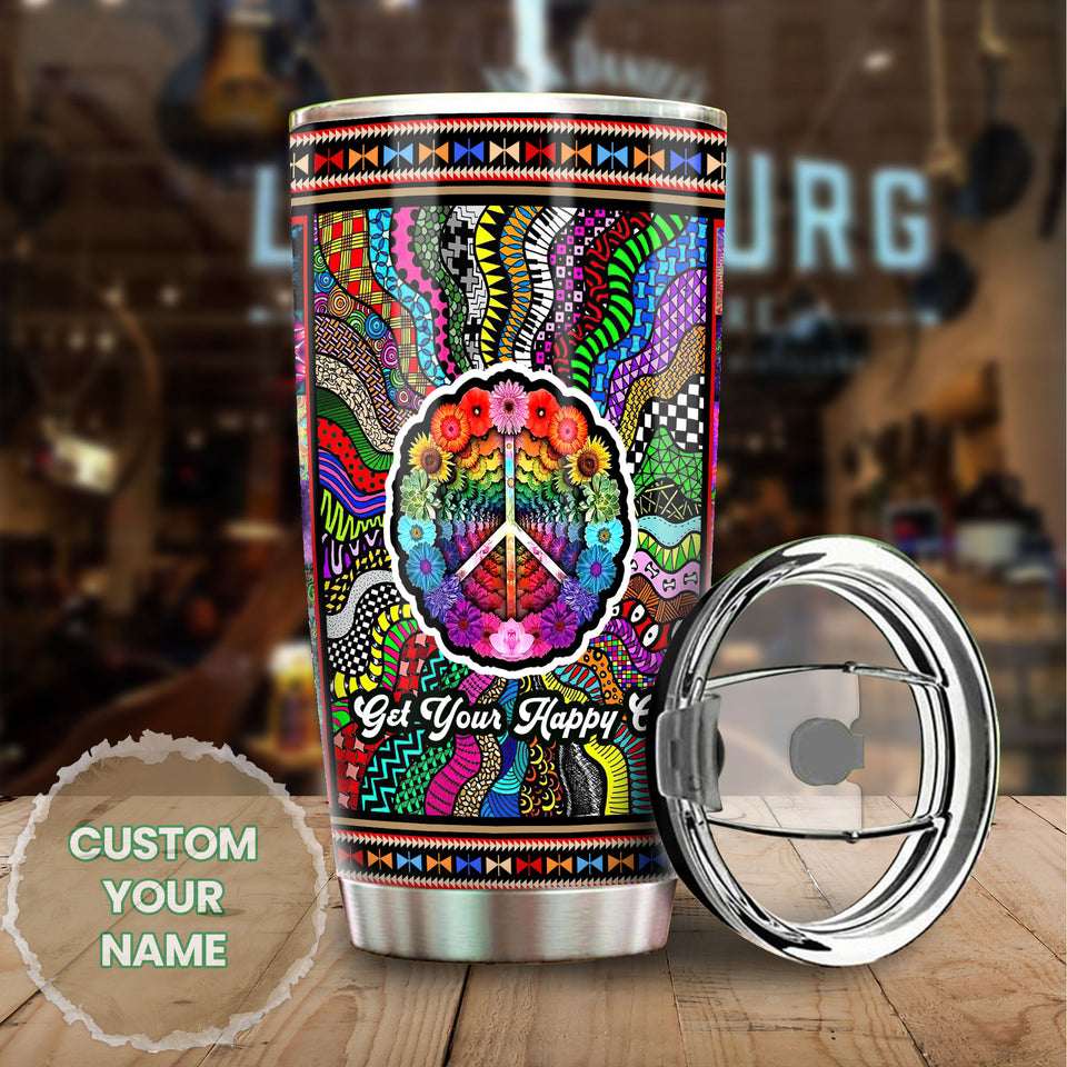 Camellia Personalized Get Your Happy On Pattern Style Stainless Steel Tumbler-Sweat-Proof Double Wall Travel Cup With Lid