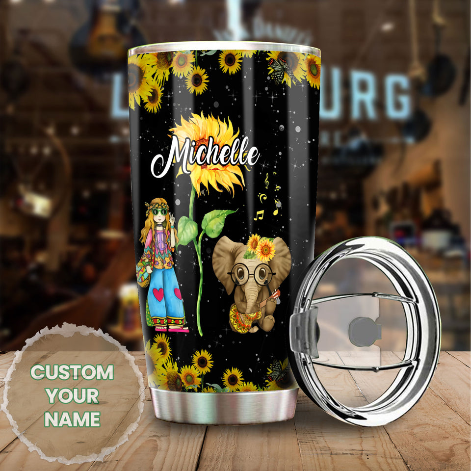 Camellia Personalized Elephant Hippie On A Dark Desert Highway Cool Wind In My Hair Stainless Steel Tumbler-Double-Walled Insulation Travel Cup With Lid