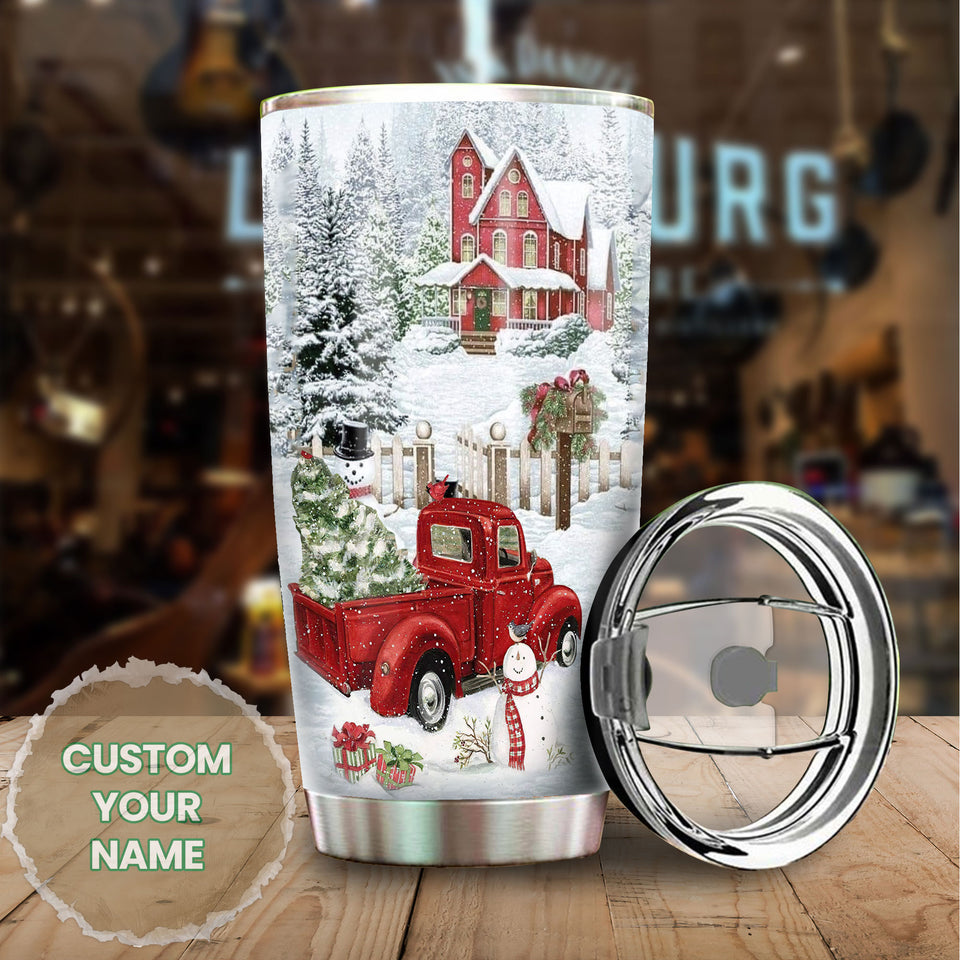 Camellia Personalized Christmas Scene Stainless Steel Tumbler - Customized Double-Walled Insulation Travel Thermal Cup With Lid