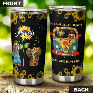 Camellia Personalized Elephant Hippie On A Dark Desert Highway Cool Wind In My Hair Stainless Steel Tumbler-Double-Walled Insulation Travel Cup With Lid