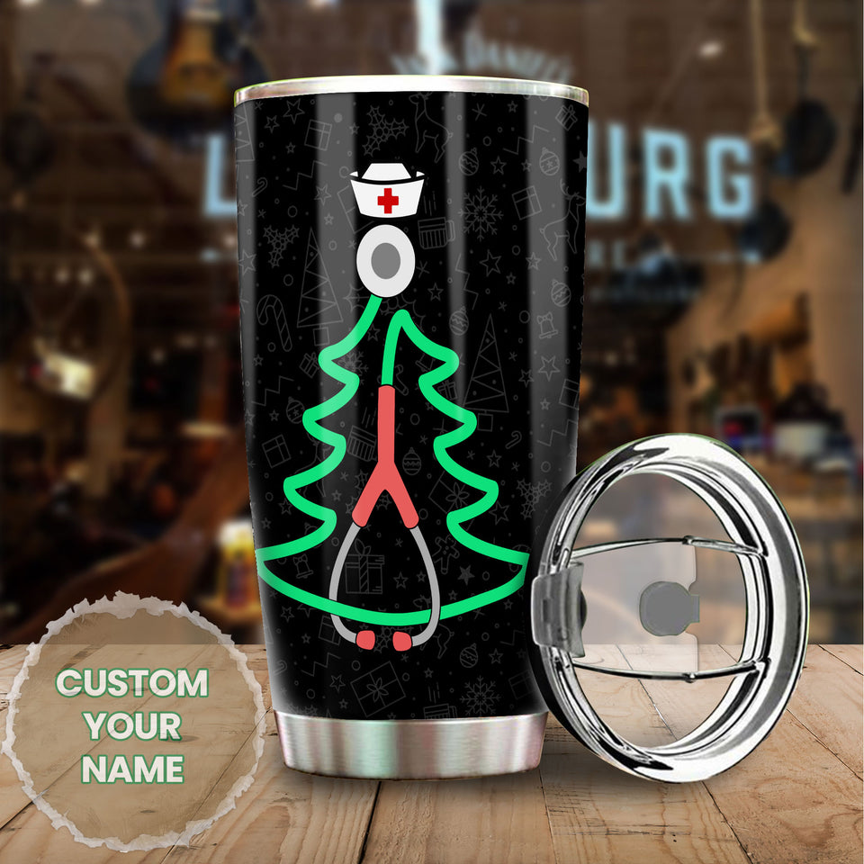 Camellia Personalized Christmas Nurse Stainless Steel Tumbler - Customized Double-Walled Insulation Travel Thermal Cup With Lid