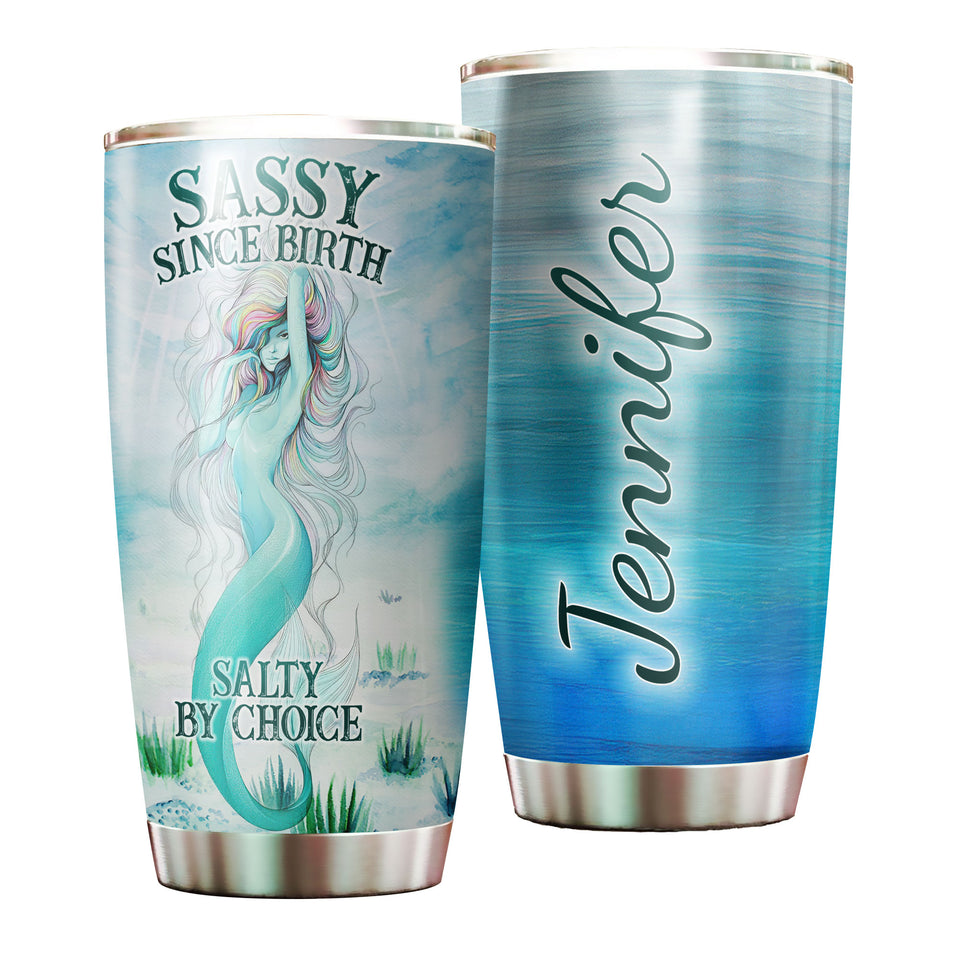 Camellia Personalized Mermaid Sassy Since Birth Salty By Choice Stainless Steel Tumbler-Double-Walled Insulation Travel Cup With Lid 01
