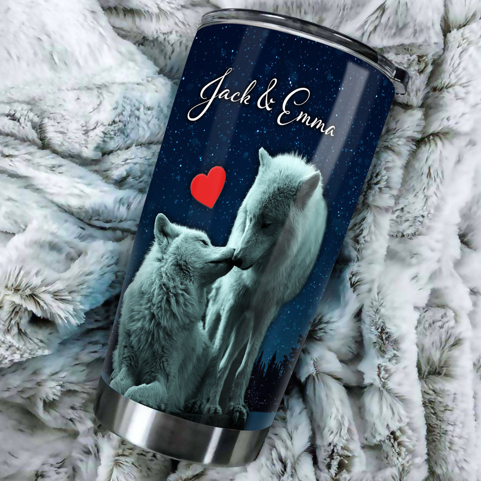 Camellia Persionalized 3D Wolf To My Husband I Love You With All I Am Forever And Always Stainless Steel Tumbler - Customized Double - Walled Insulation Travel Thermal Cup With Lid Gift For Couple Husband