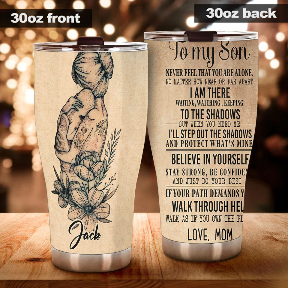 Camellia Persionalized Tattoo To My Mom Stainless Steel Tumbler - Customized Double - Walled Insulation Travel Thermal Cup With Lid Gift For Mom