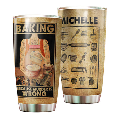 Camellia Personalized Baking Girl Stainless Steel Tumbler - Double-Walled Insulation Vacumm Flask - Gift For Baking Fans, Bakers, Cake Lovers