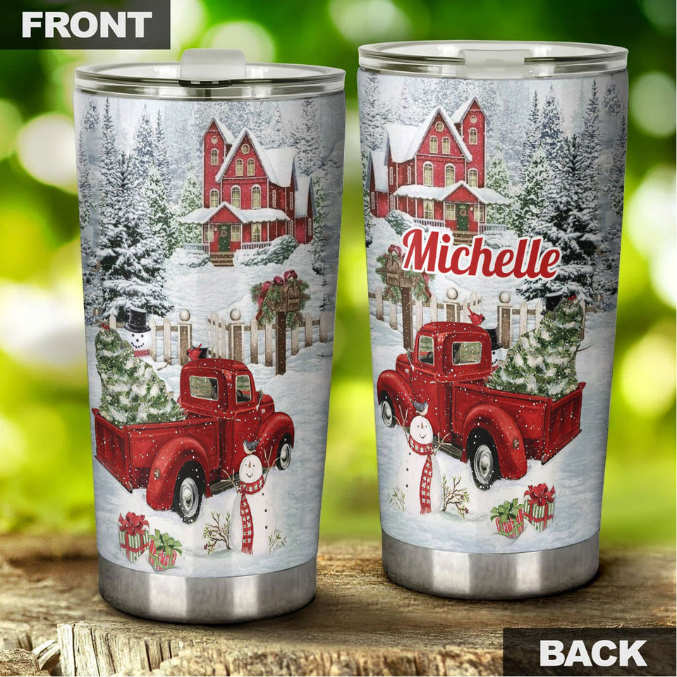 Camellia Personalized Christmas Scene Stainless Steel Tumbler - Customized Double-Walled Insulation Travel Thermal Cup With Lid
