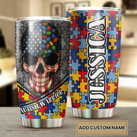 Camellia Personalized Skull Autism warrior Stainless Steel Tumbler-Double-Walled Insulation Travel Cup With Lid