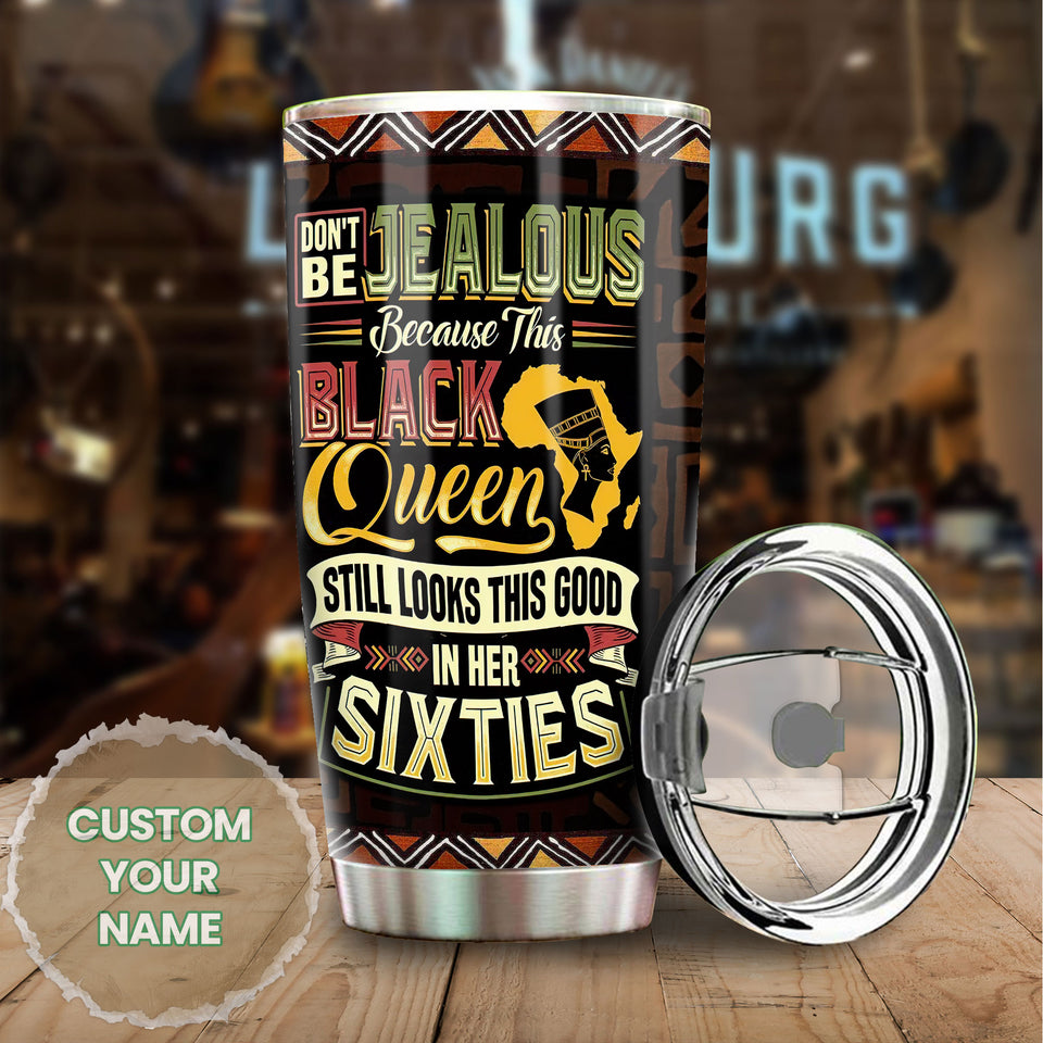 Camellia Personalized Black Queen Stainless Steel Tumbler - Double-Walled Insulation Vacumm Flask - Gift For Black Queen, International Women's Day, Hippie Girls 03