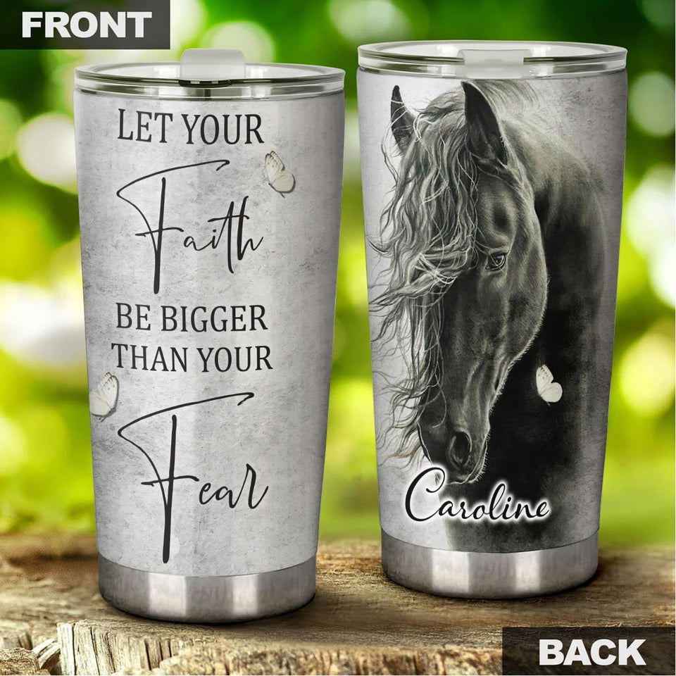 Camellia Personalized Horse Faith Stainless Steel Tumbler - Double-Walled Insulation Vacumm Flask - Gift For Horse Lovers, Cowgirls, Cowboys, Perfect Christmas, Thanksgiving Gift
