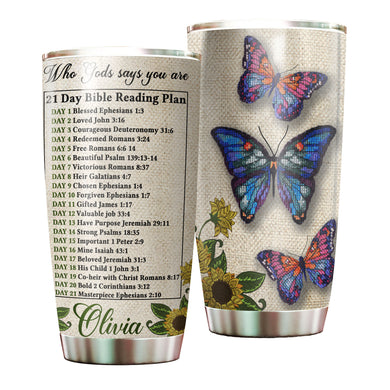 Camellia Personalized Sunflowers 21 Days Bible Reading Plan Stainless Steel Tumbler - Customized Double-Walled Insulation Travel Thermal Cup With Lid Gift For Christian