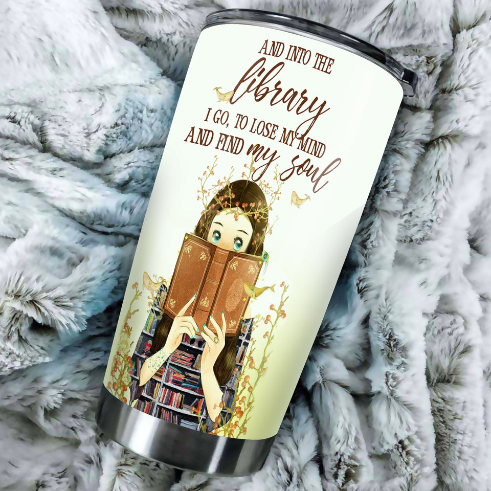 Camellia Personalized And Into The Library I Go To Lose My Mind And Finf My Soul Stainless Steel Tumbler - Double-Walled Insulation Vacumm Flask - Gift For Nerds, Book Lovers