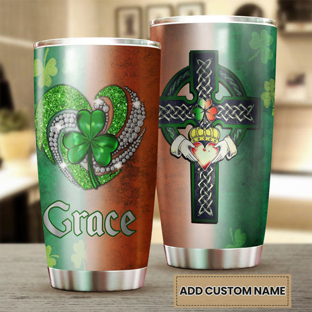 Camellia Persionalized Irish Heart  Jewelry Style Stainless Steel Tumbler - Customized Double - Walled Insulation Travel Thermal Cup With Lid