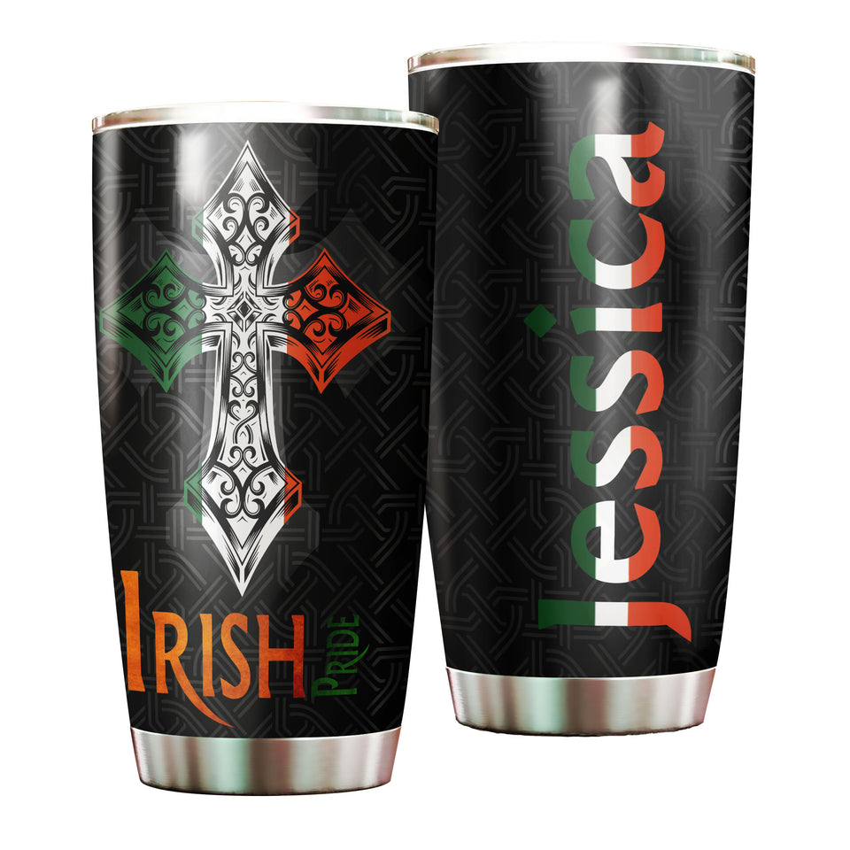 Camellia Personalized Celtic Irish Pride Stainless Steel Tumbler - Customized Double-Walled Insulation Travel Thermal Cup With Lid