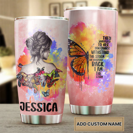 Camellia Personalized Butterfly Hippie Girl Stainless Steel Tumbler - Double-Walled Insulation Vacumm Flask - For Thanksgiving, Memorial Day, Christmas Gift