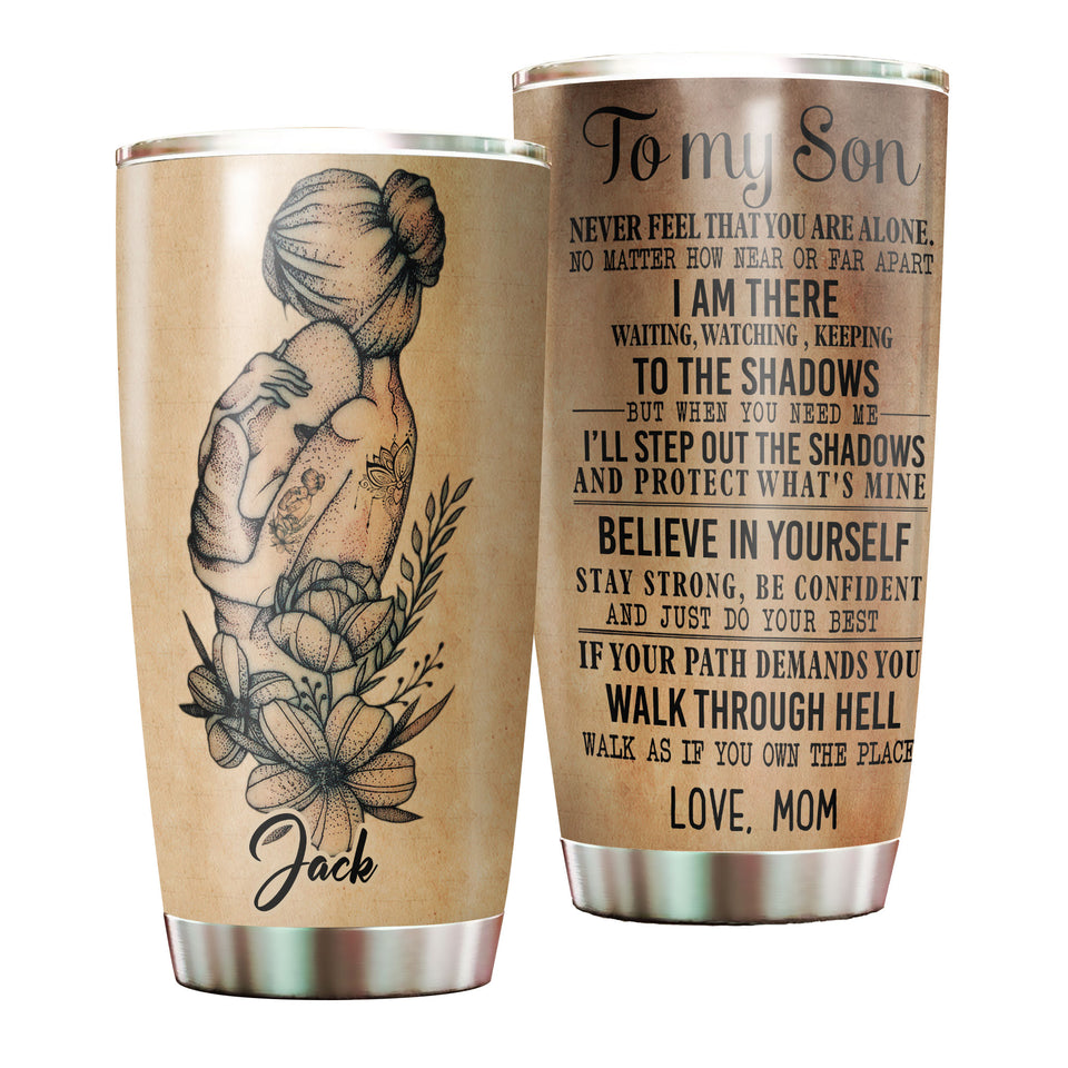 Camellia Persionalized Tattoo To My Mom Stainless Steel Tumbler - Customized Double - Walled Insulation Travel Thermal Cup With Lid Gift For Mom