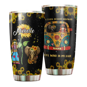 Camellia Personalized Elephant Hippie On A Dark Desert Highway Cool Wind In My Hair Stainless Steel Tumbler-Double-Walled Insulation Travel Cup With Lid