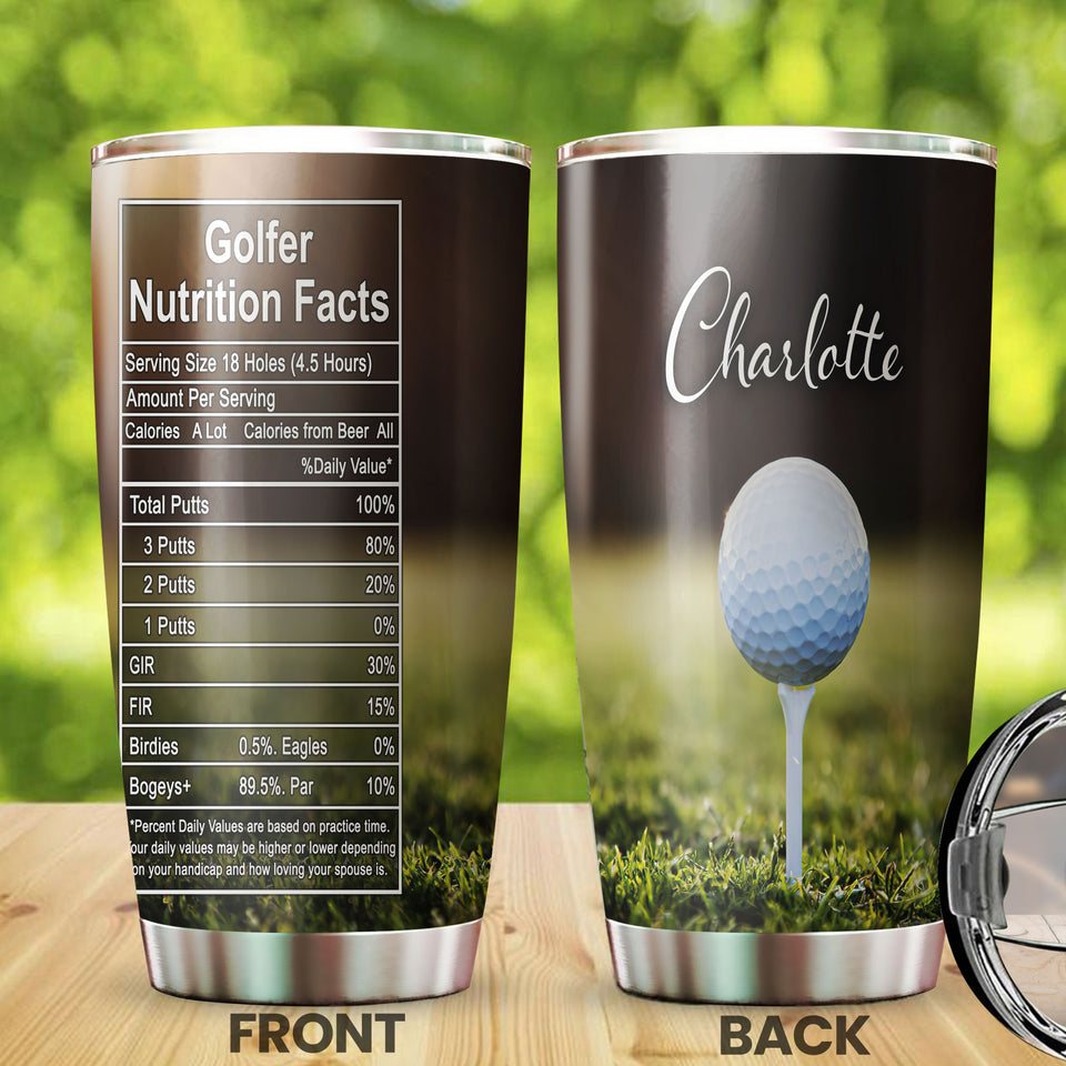 Camellia Personalized Golfer Nutrition Facts Stainless Steel Tumbler-Double-Walled Travel Therma Cup With Lid Gift For Golf Player 03