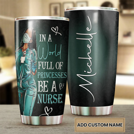 Camellia Personalized Black Nurse Princess Stainless Steel Tumbler - Double-Walled Insulation Vacumm Flask - Gift For Black Queen, International Women's Day, Nurse's Day